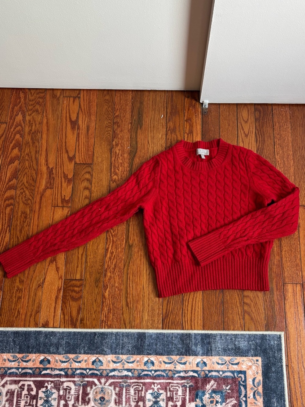 J. Crew Red Cable-Knit Crewneck Sweater